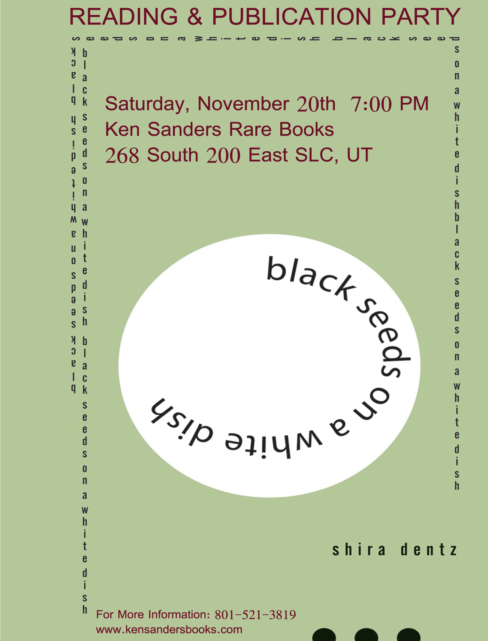 Reading and Book Signing with Poet Shira Dentz
